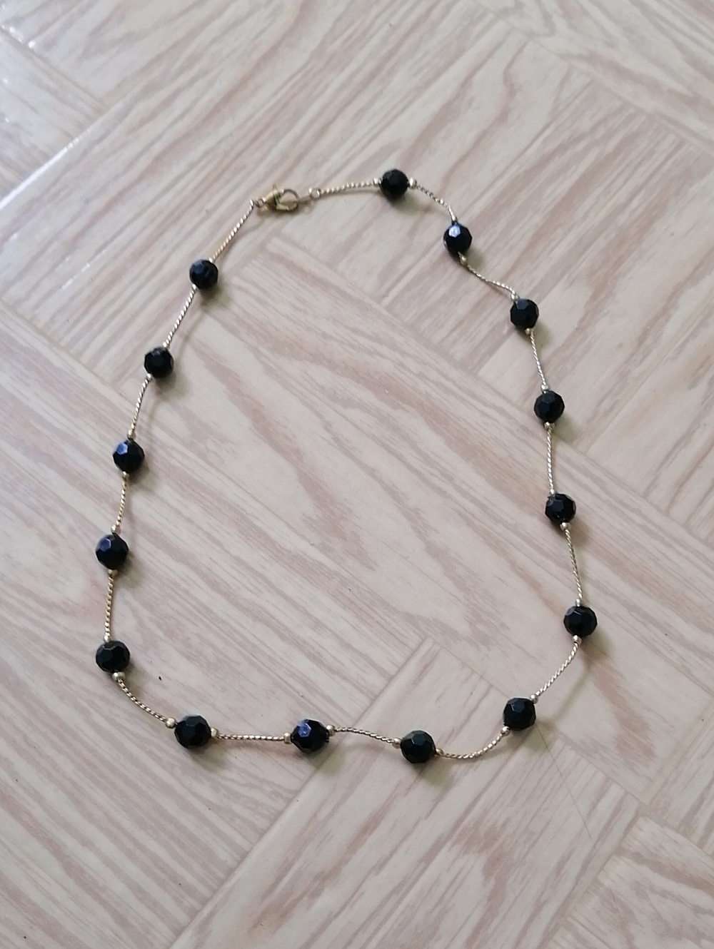 Gold Chain Necklace with Black Faceted Beads
